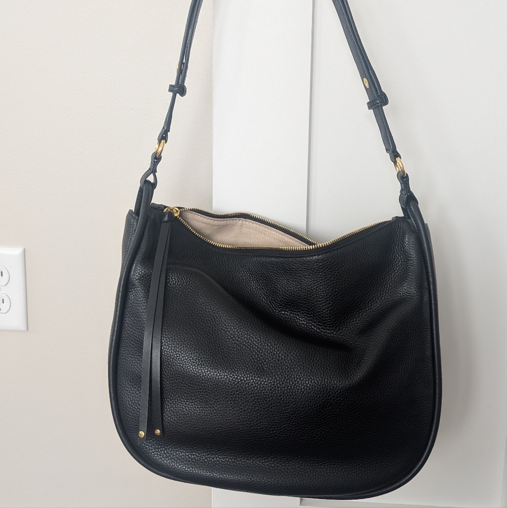 Black Hobo Bag with Adjustable Strap and Soft Leather